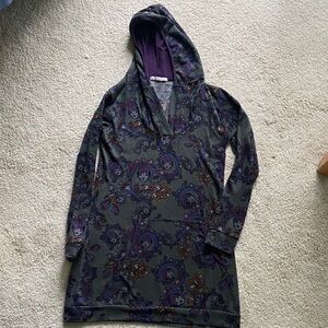 Luna Claire Gray Hooded Sweater Dress with Purple Paisley Print